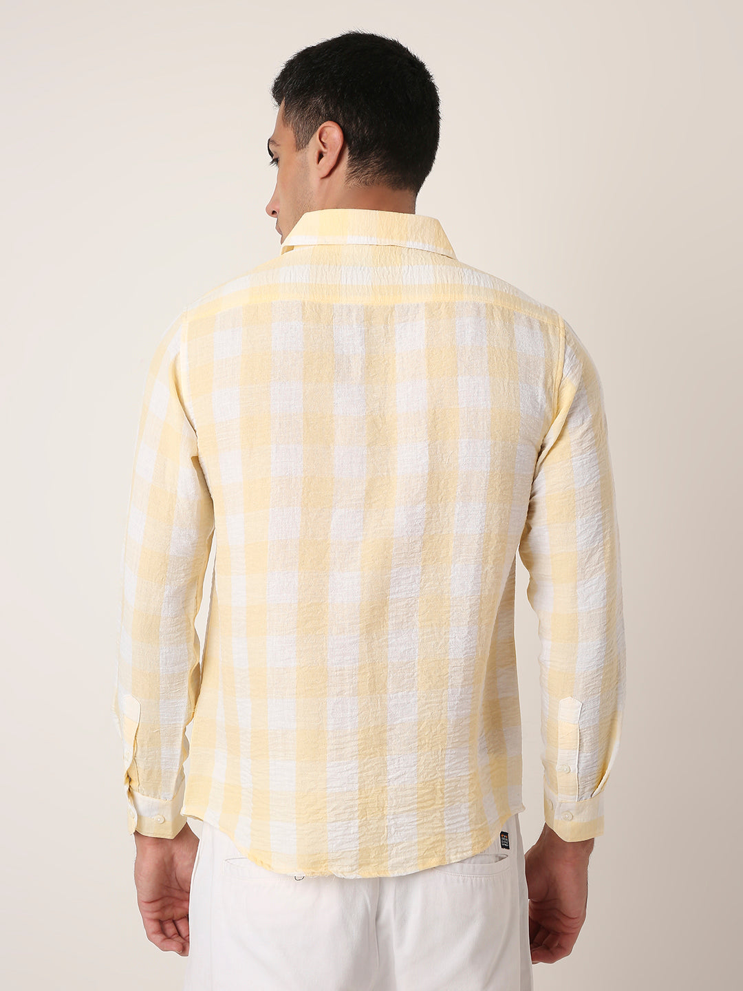 YELLOW Linen Blend Check Casual Shirt