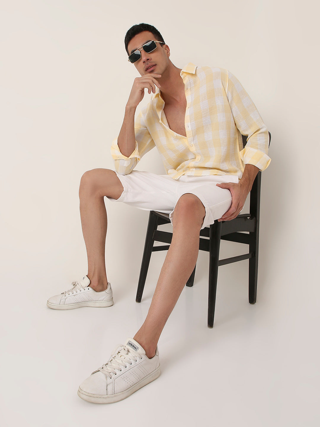 YELLOW Linen Blend Check Casual Shirt