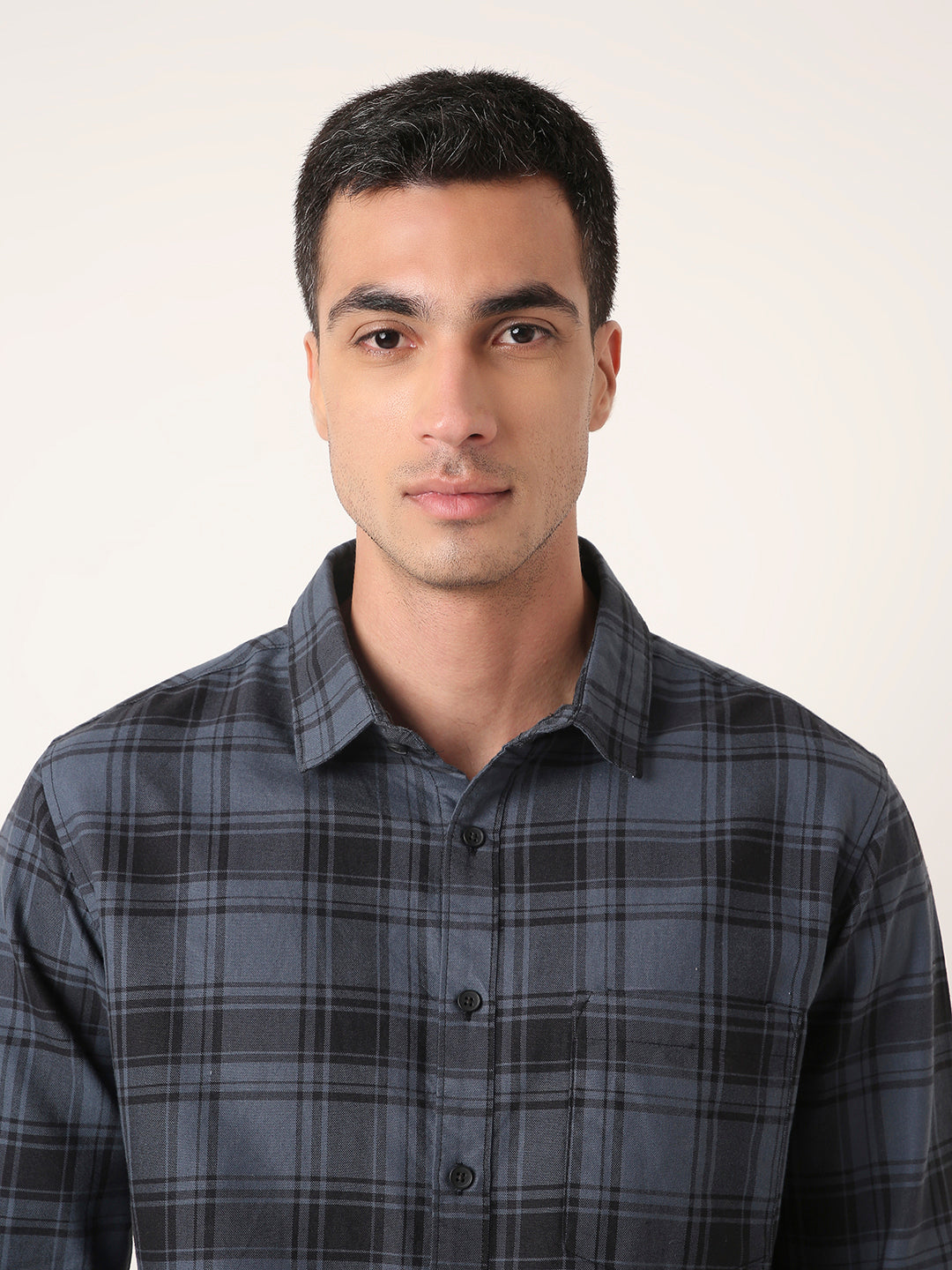 BLUE Oxford Pure Cotton Checked Casual Shirt