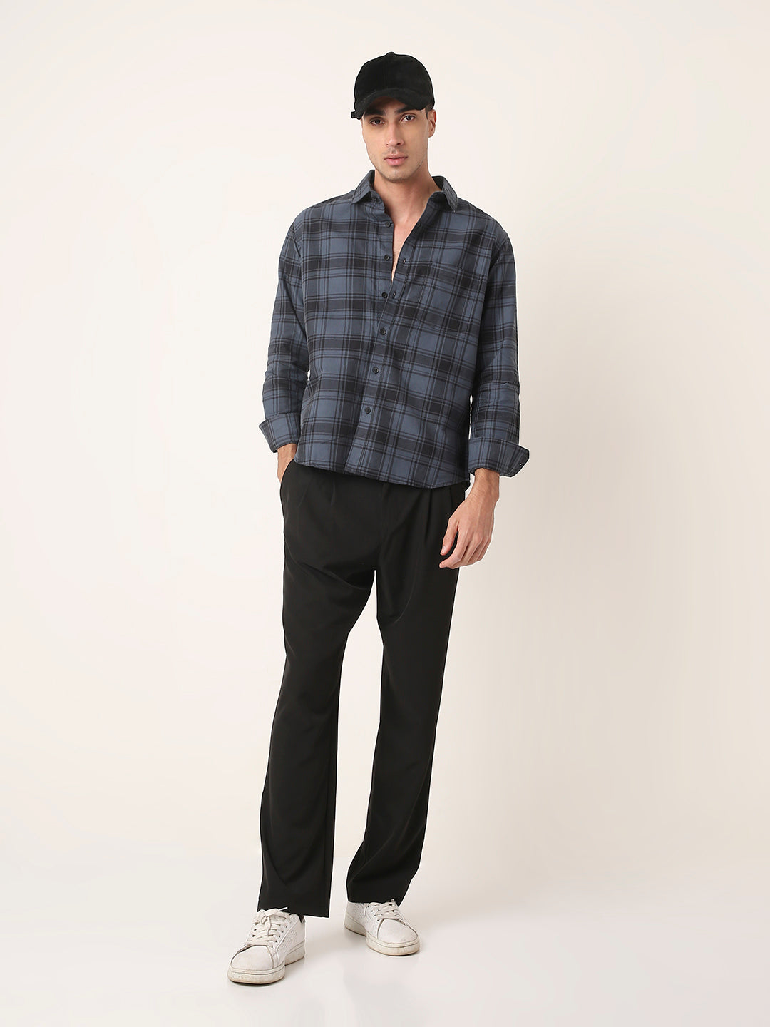 BLUE Oxford Pure Cotton Checked Casual Shirt