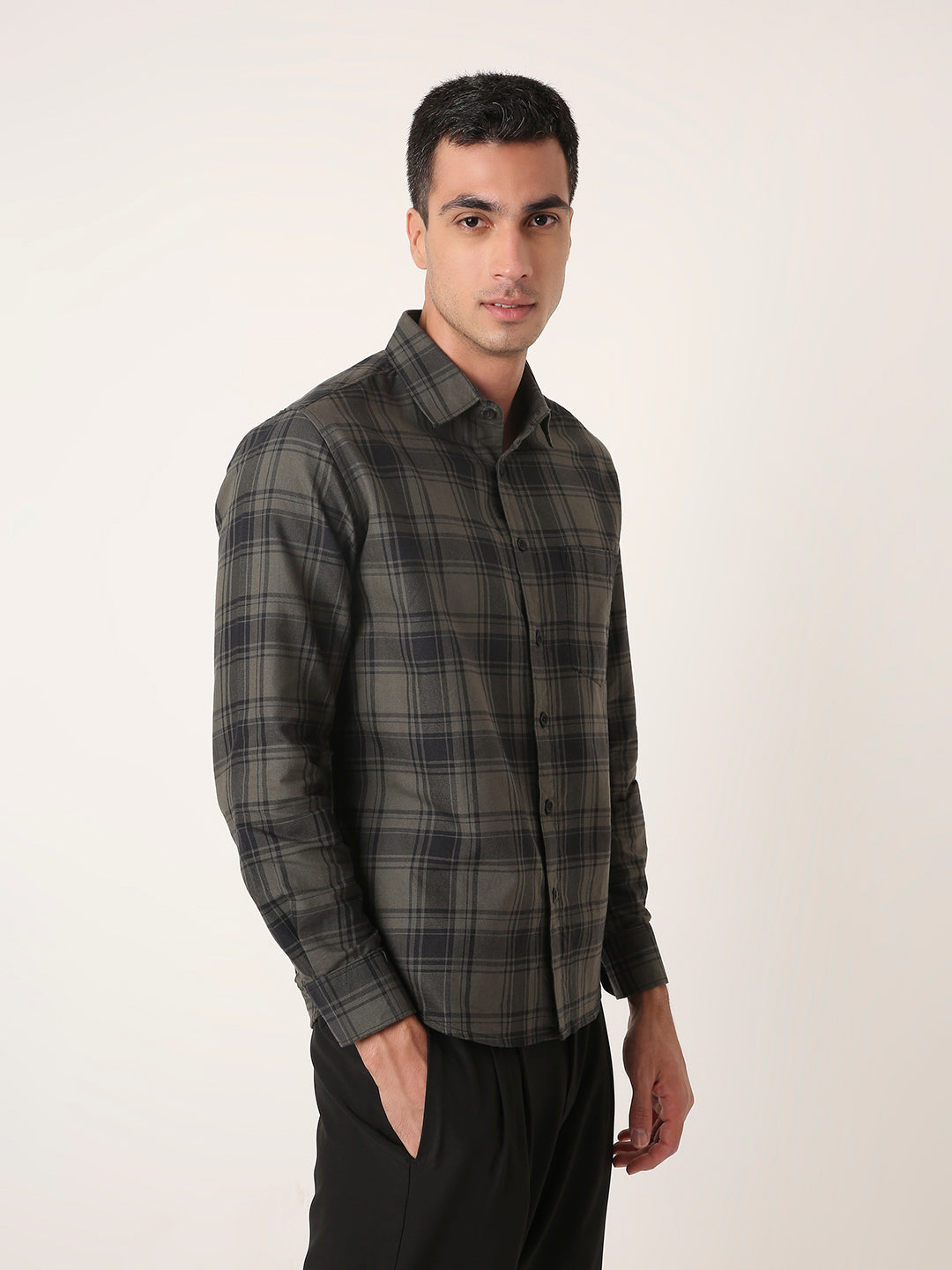 OLIVE Oxford Pure Cotton Checked Casual Shirt