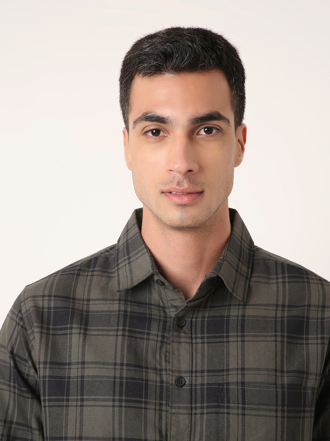 OLIVE Oxford Pure Cotton Checked Casual Shirt