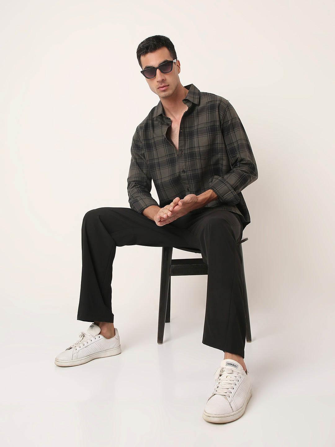OLIVE Oxford Pure Cotton Checked Casual Shirt