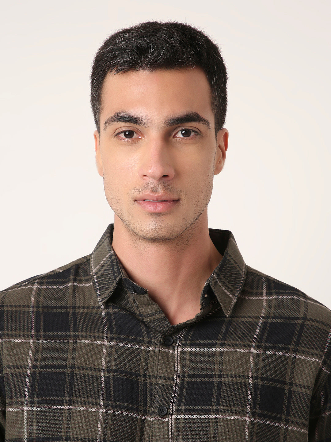 Olive Structured Premium Checkered Shirt