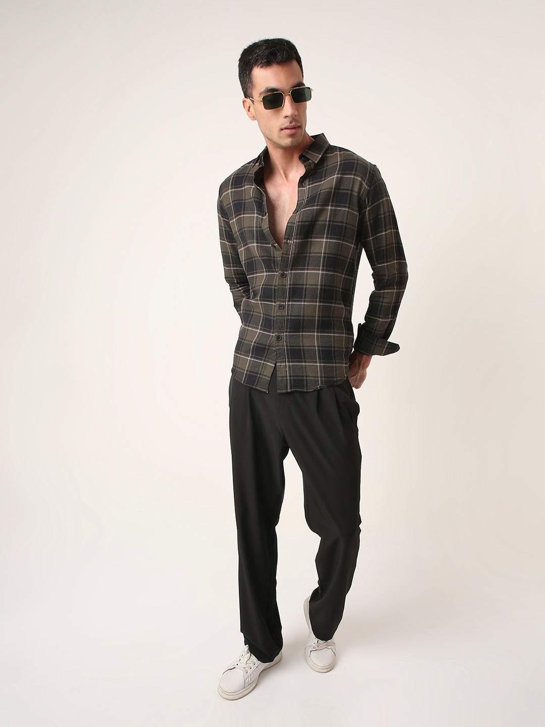 Olive Structured Premium Checkered Shirt