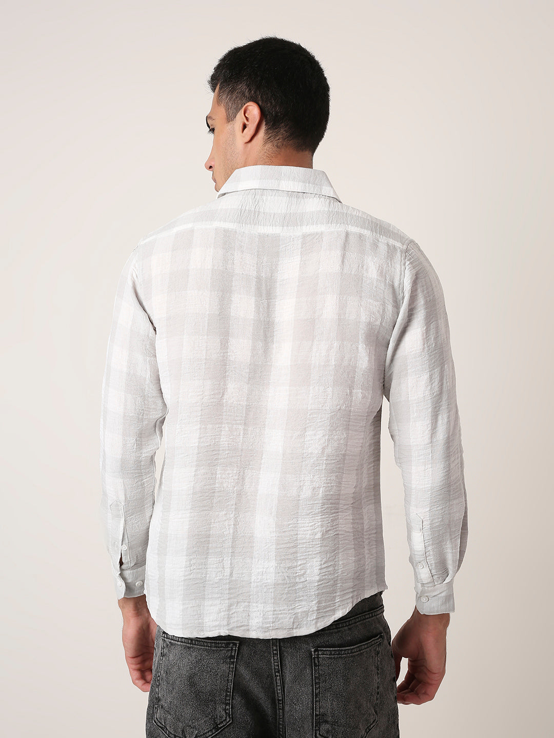 GREY Linen Blend Check Casual Shirt