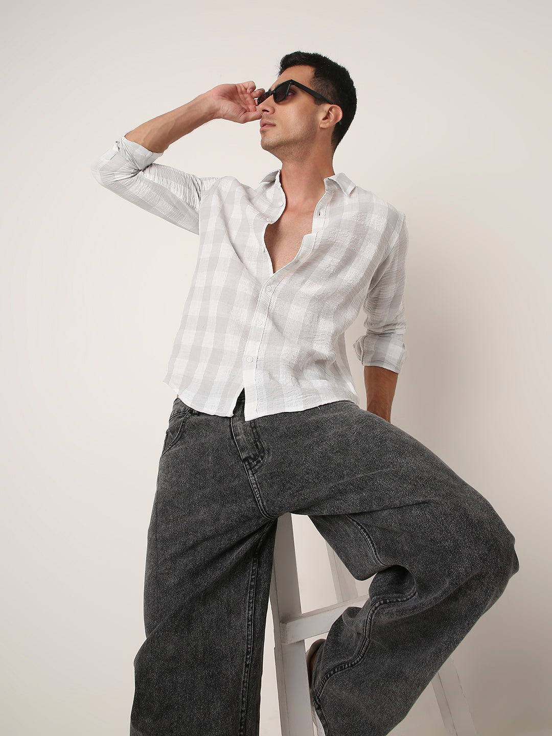 GREY Linen Blend Check Casual Shirt