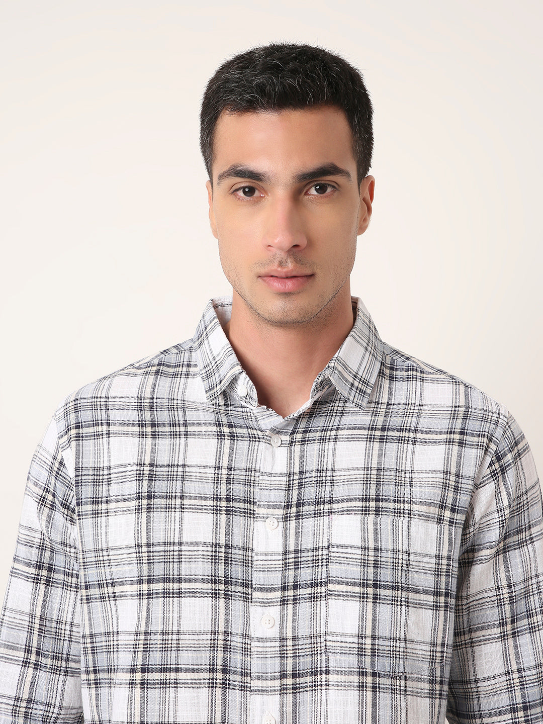 WHITE Checked Shirt Casual Style