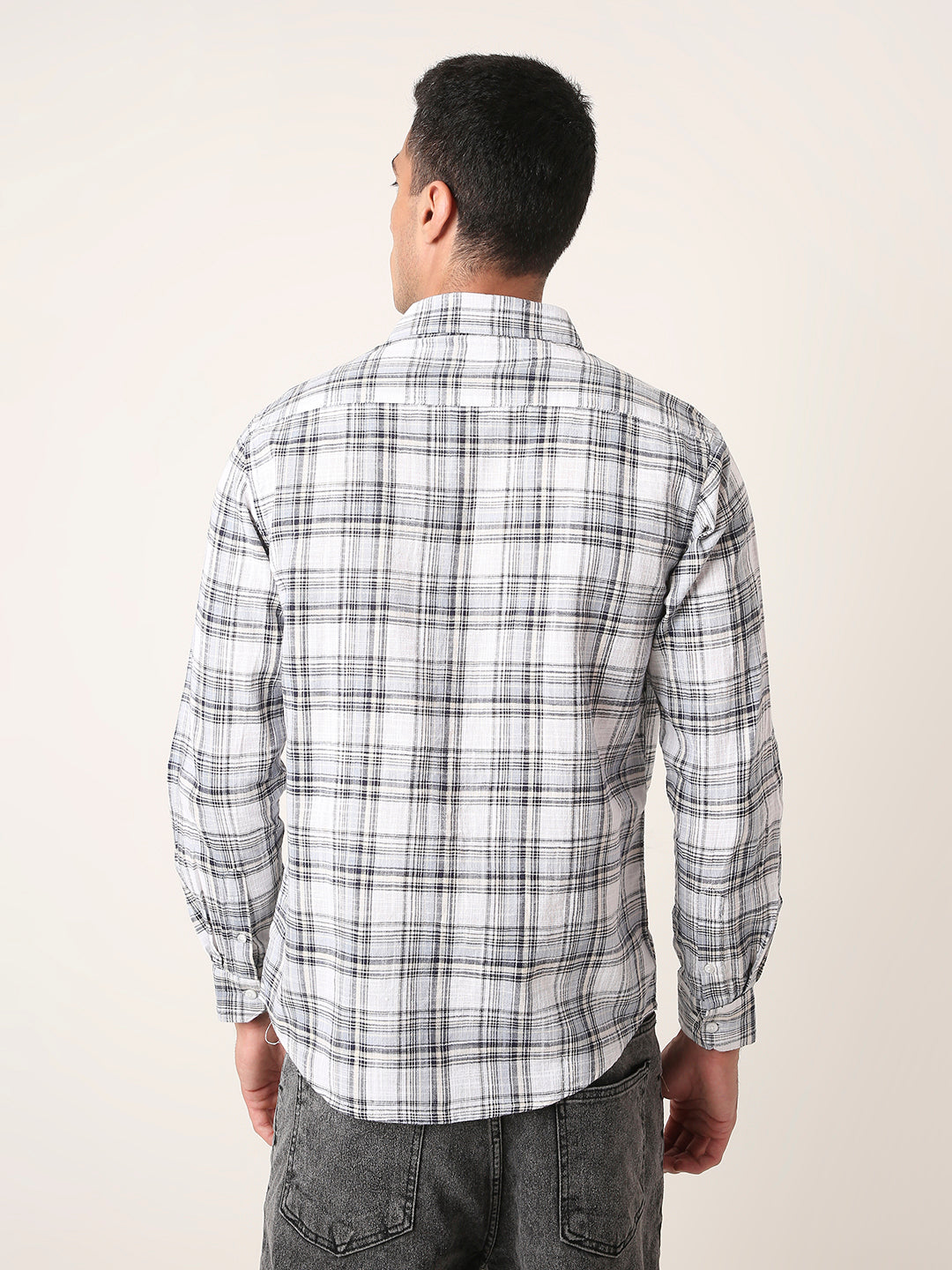 WHITE Checked Shirt Casual Style