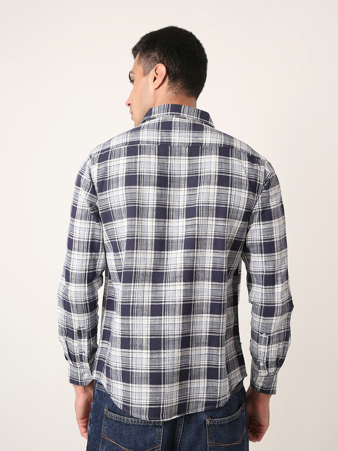 Navy Checked Shirt Casual Style