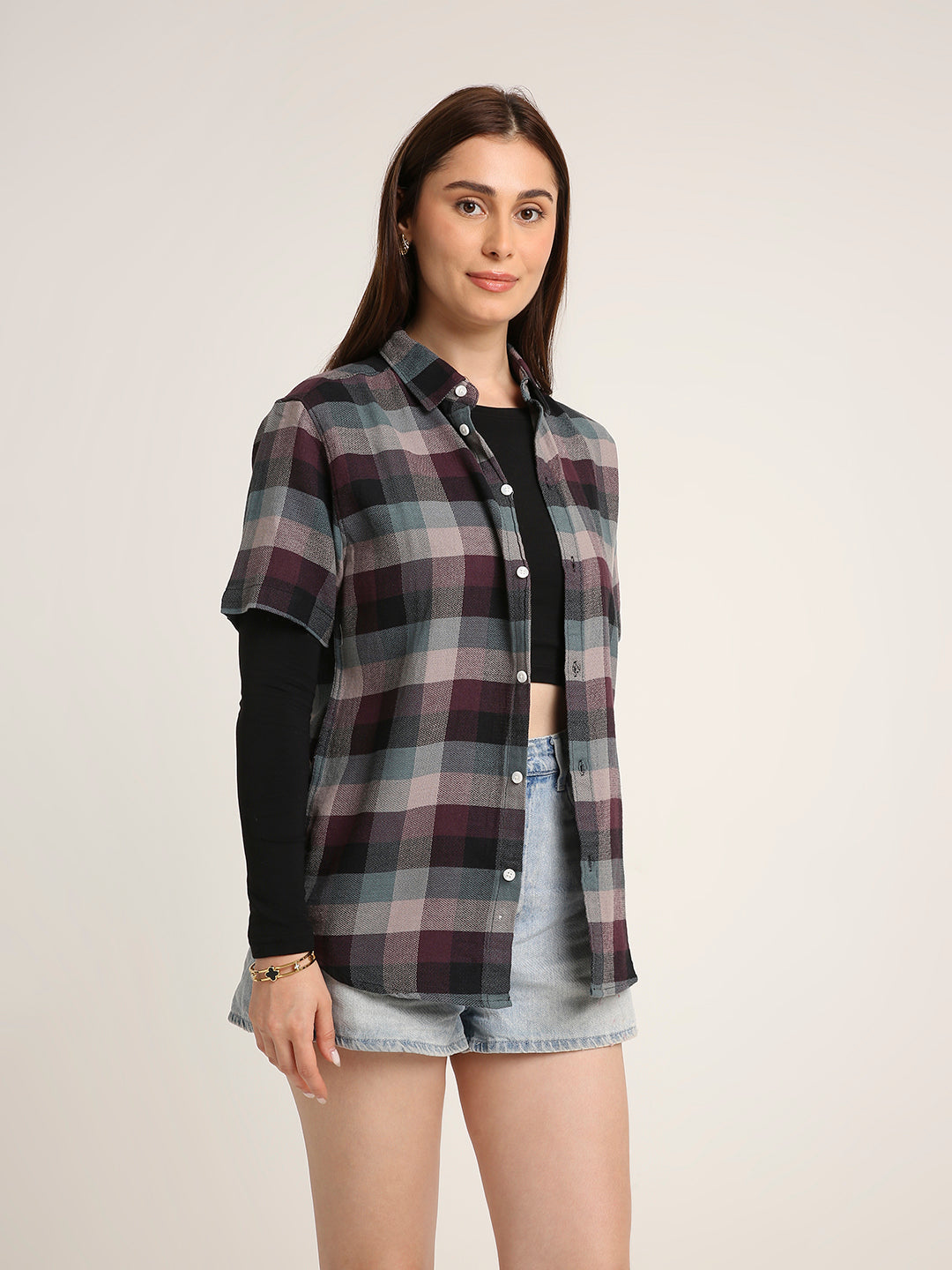 Maroon Checked Cotton Relaxed Fit Casual Shirt