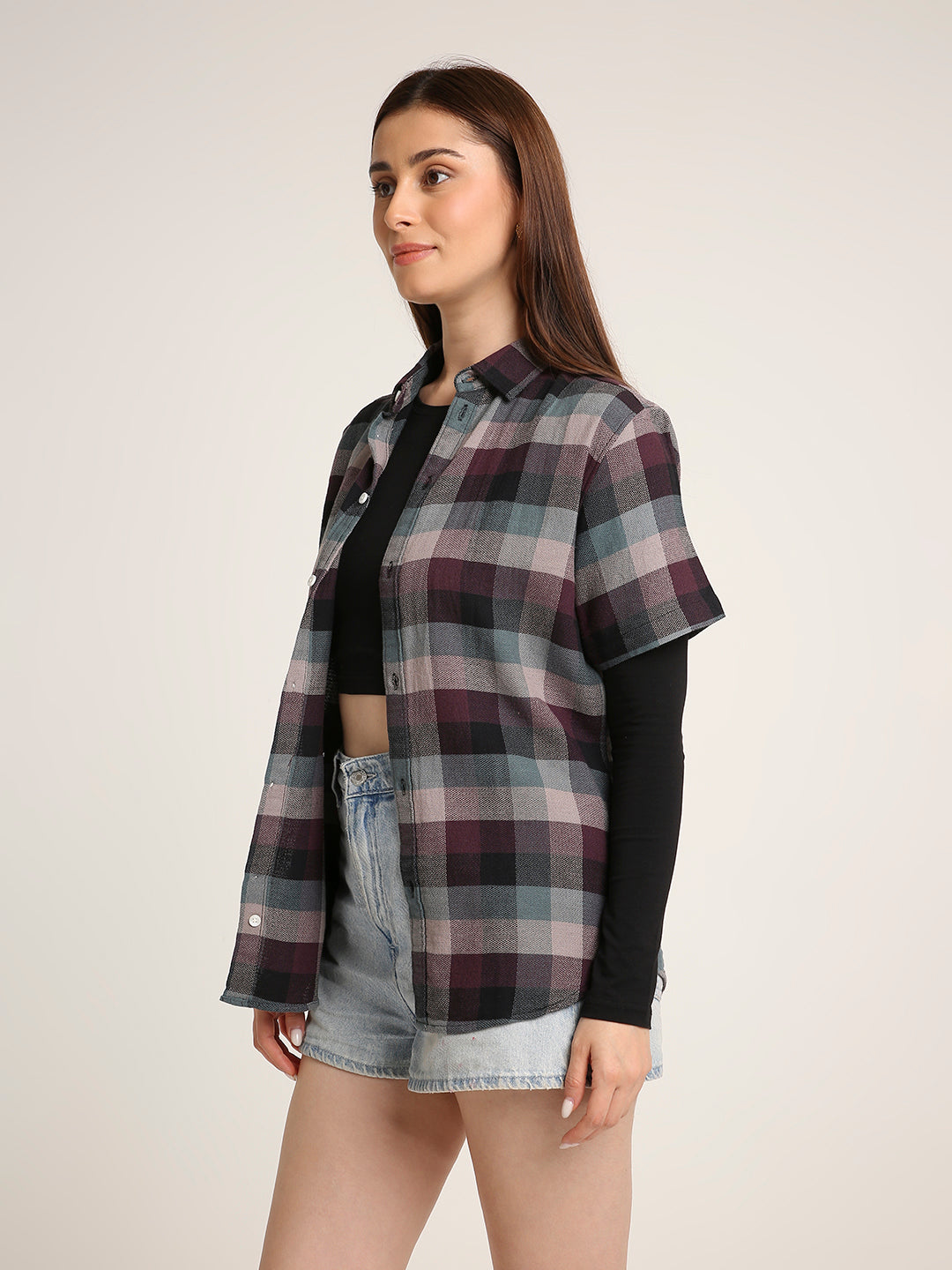 Maroon Checked Cotton Relaxed Fit Casual Shirt