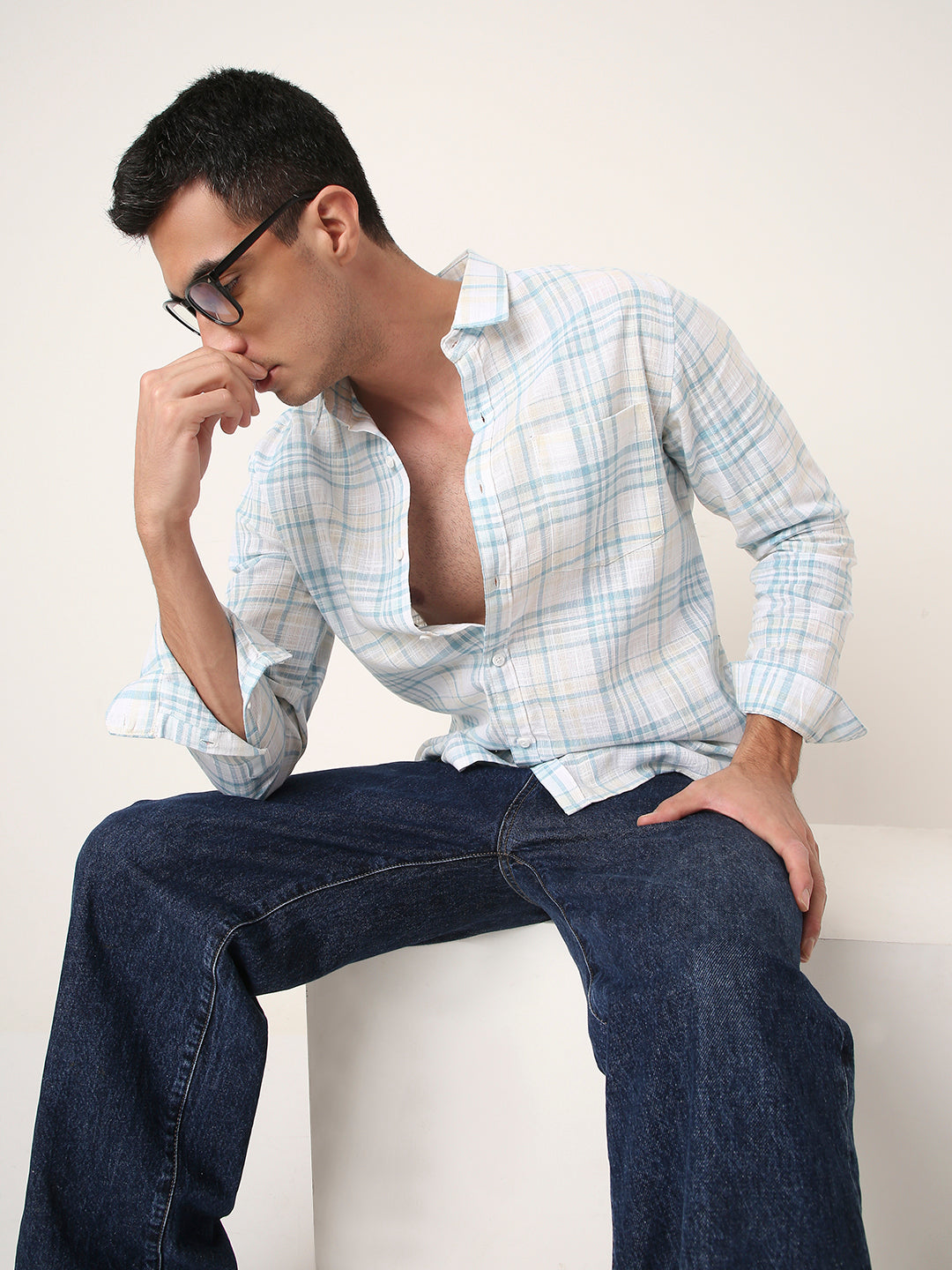 BLUE Classic Cotton Checkered Casual Shirt