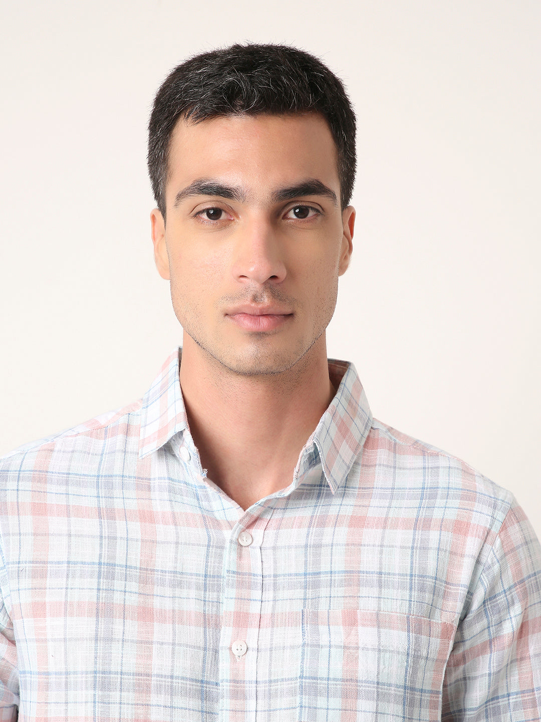 BLUE Cotton Checkered Casual Shirt