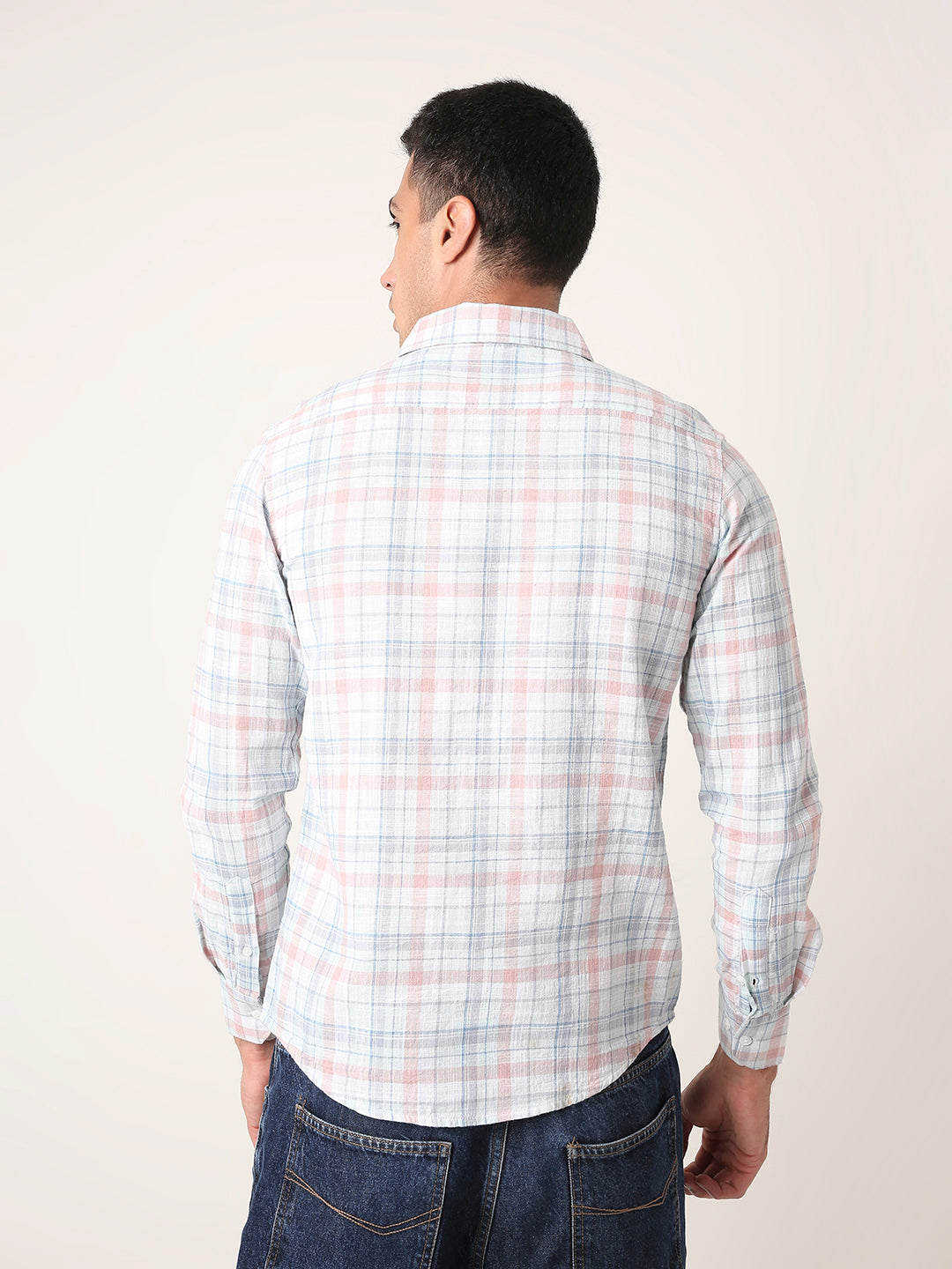 BLUE Cotton Checkered Casual Shirt