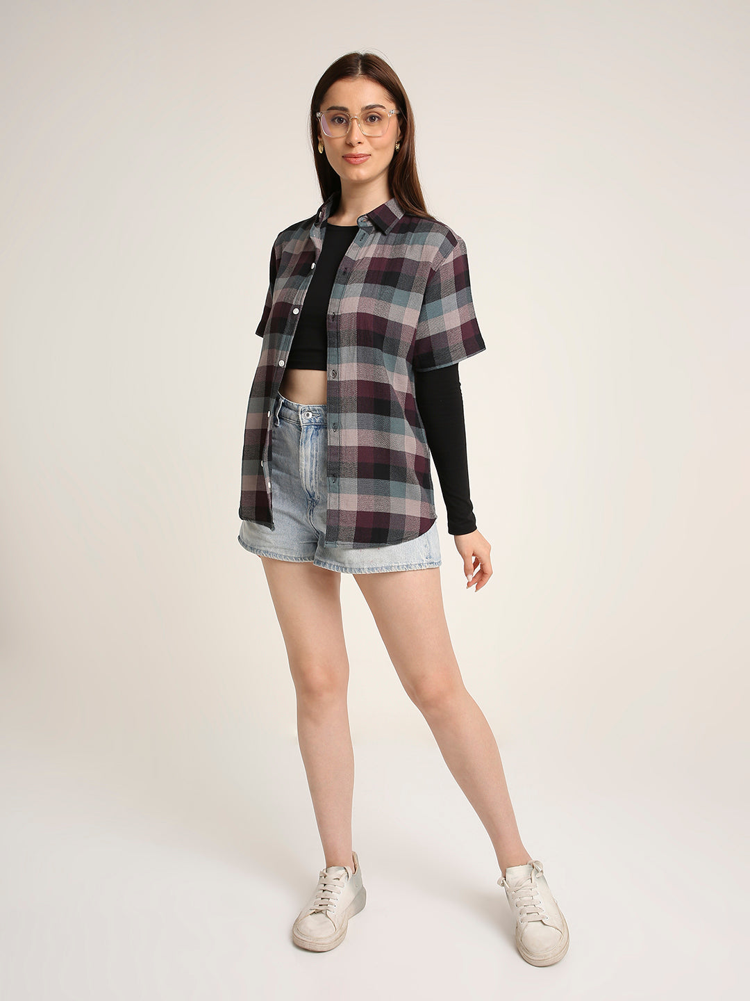 Maroon Checked Cotton Relaxed Fit Casual Shirt