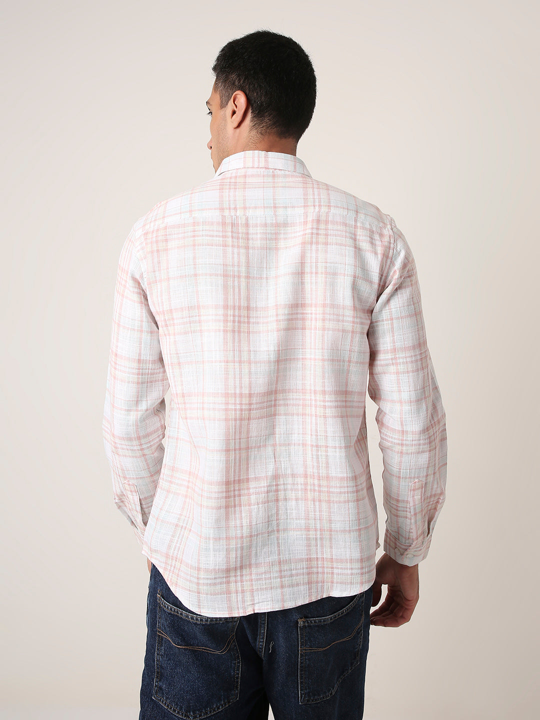 PEACH Classic Cotton Checkered Casual Shirt