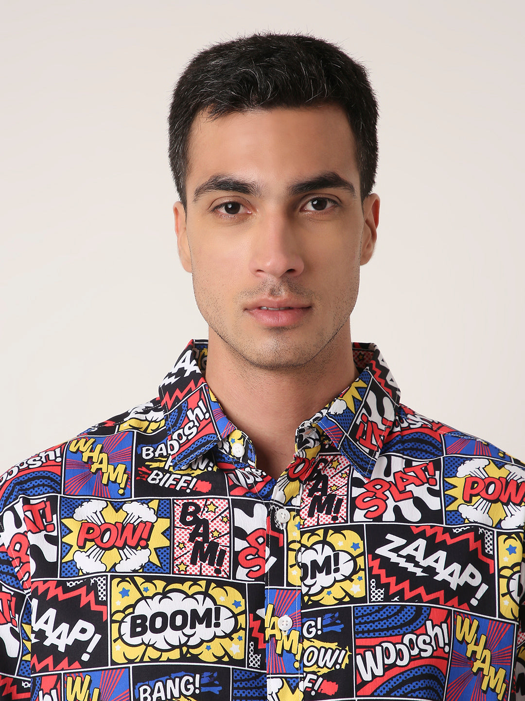 BLACK Comic Print Short Sleeve Casual Shirt