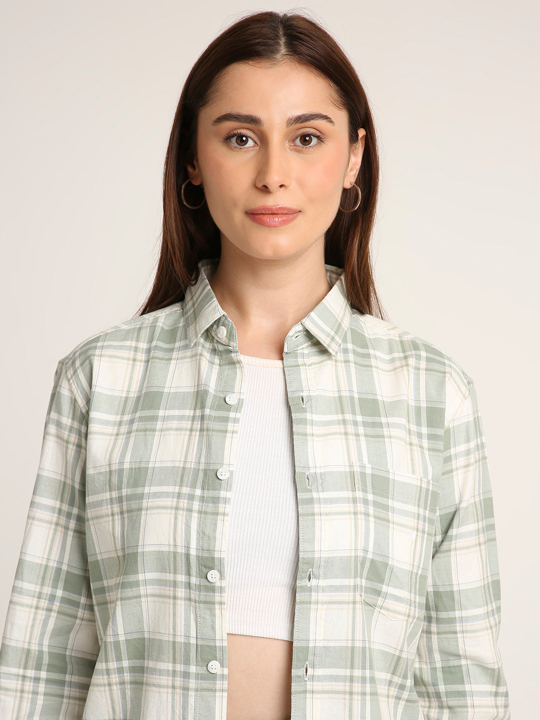 Green Checked Cotton Relaxed Fit Casual Shirt