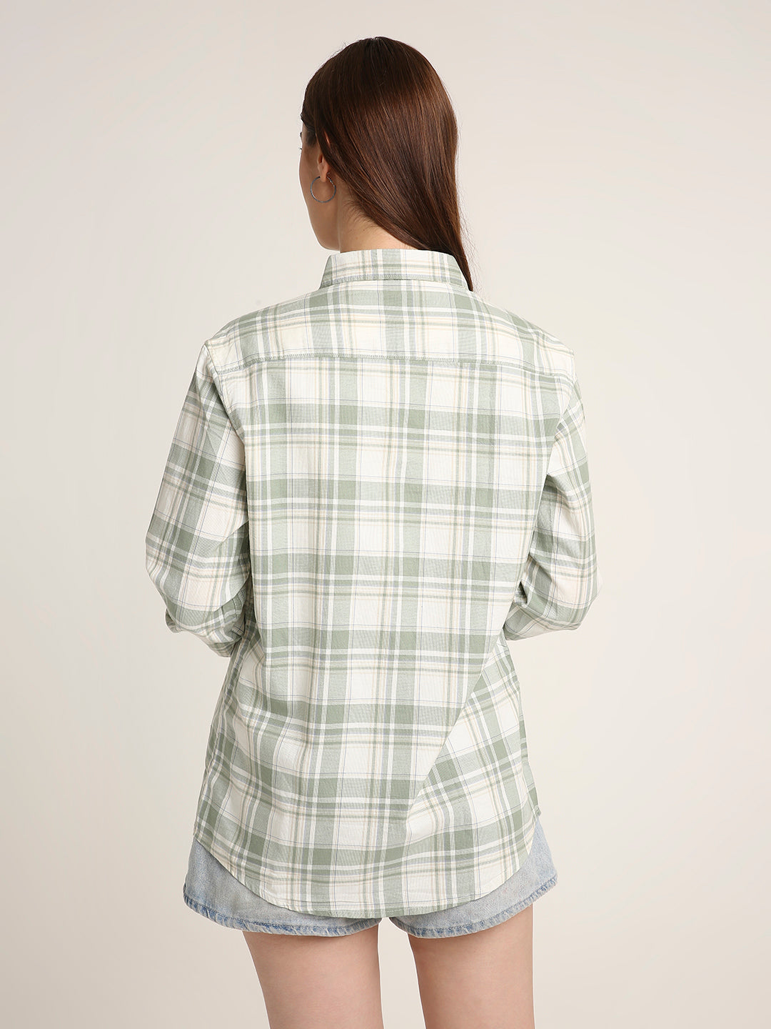 Green Checked Cotton Relaxed Fit Casual Shirt