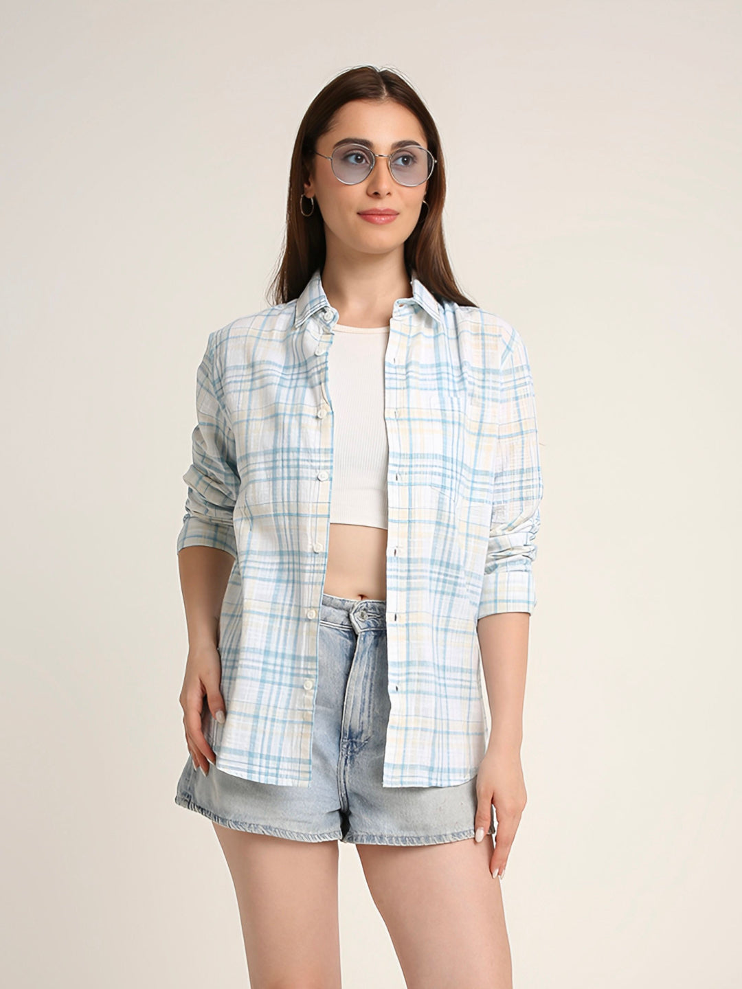 Blue Checked Cotton Relaxed Fit Casual Shirt