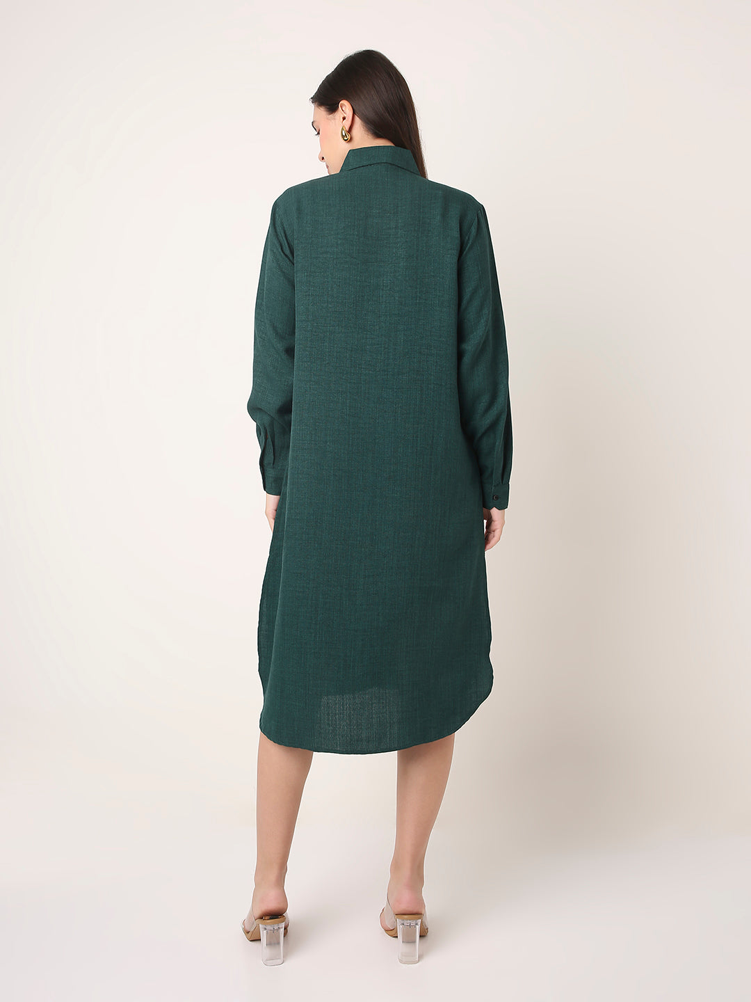 Textured Solid Long Shirt Dress