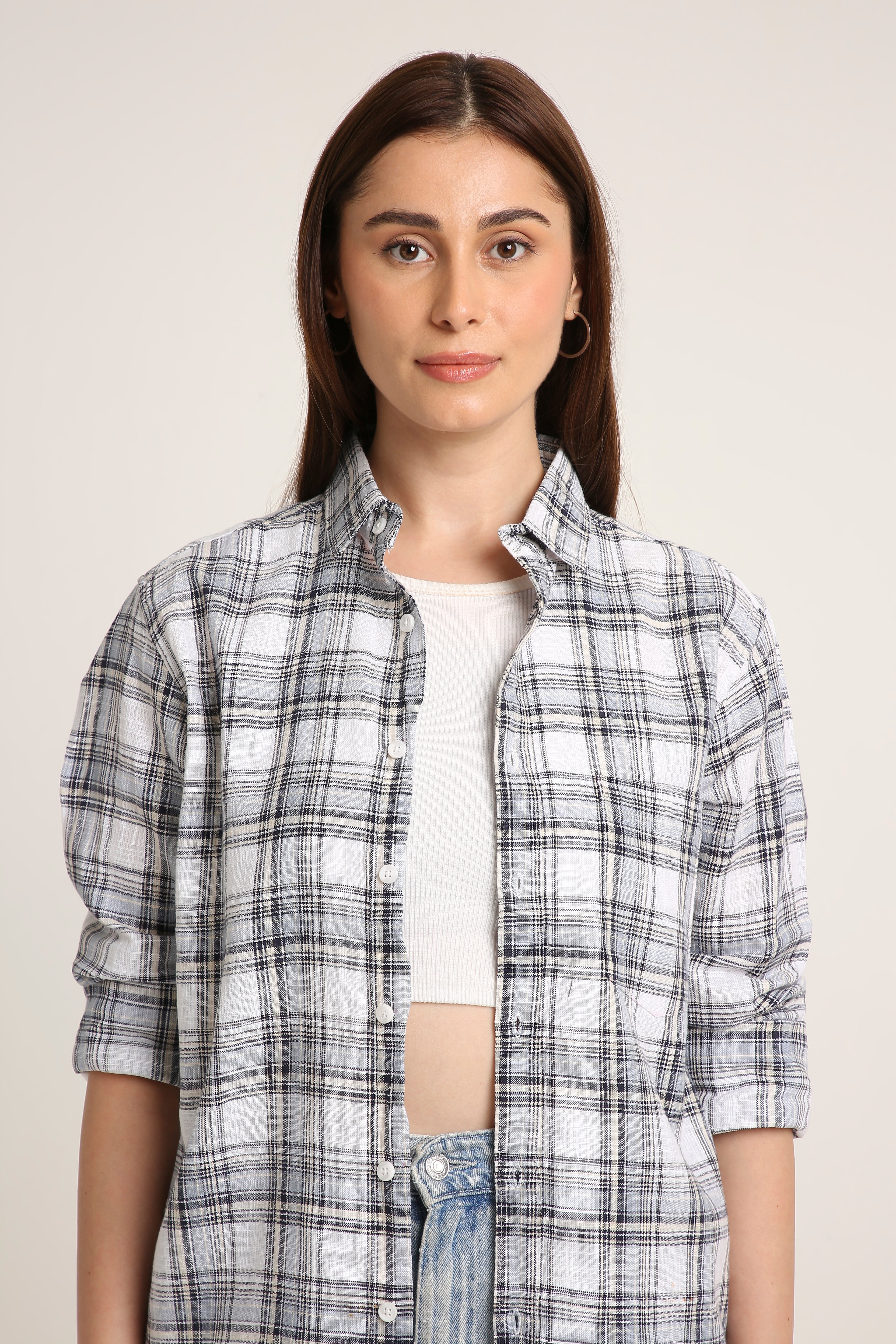 White Checked Cotton Casual Shirt