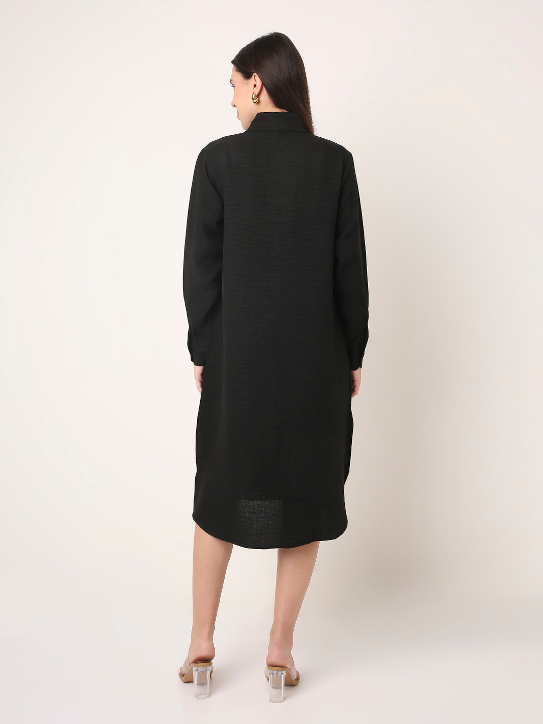 Textured Solid Long Shirt Dress