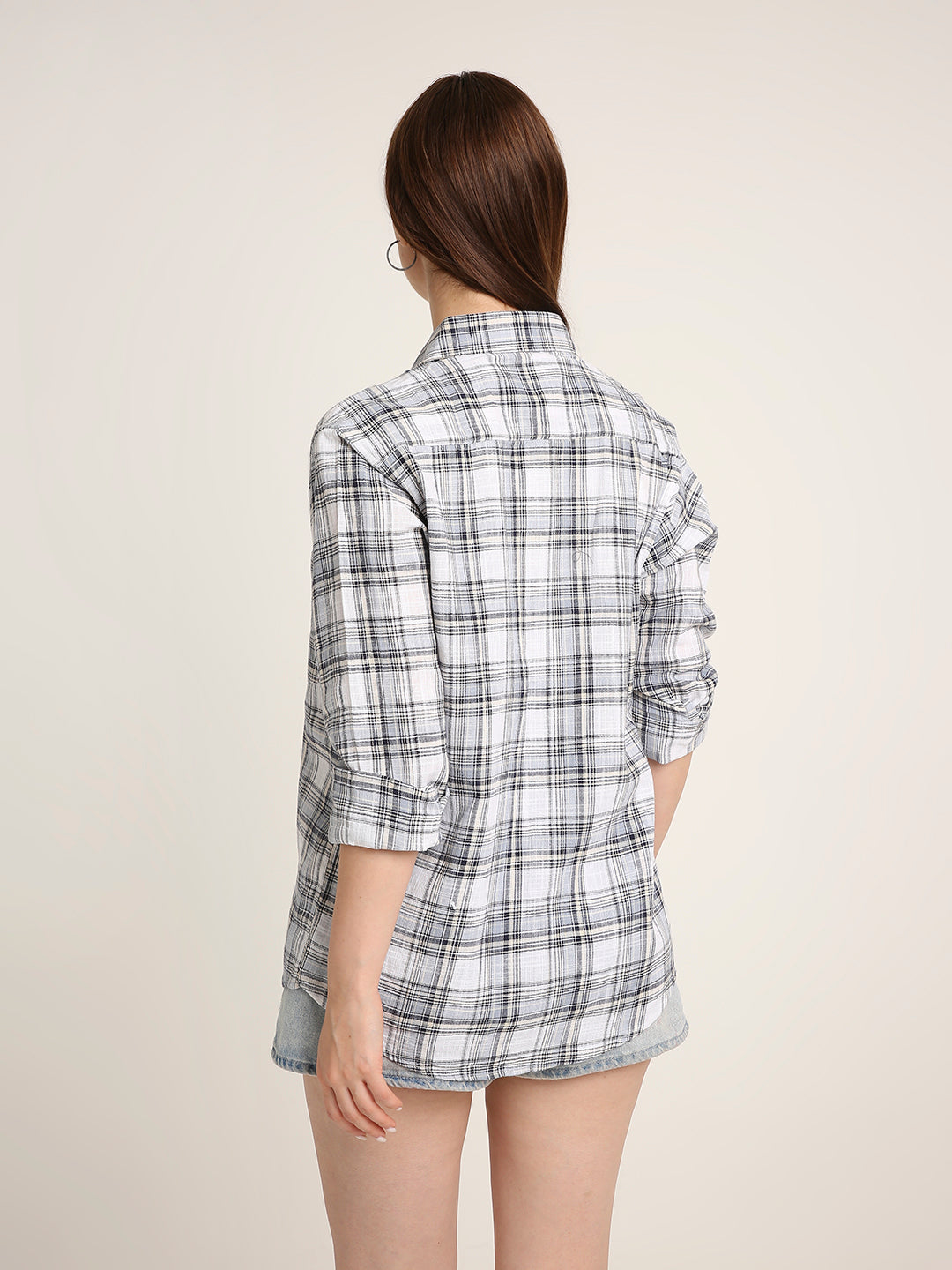 White Checked Cotton Casual Shirt