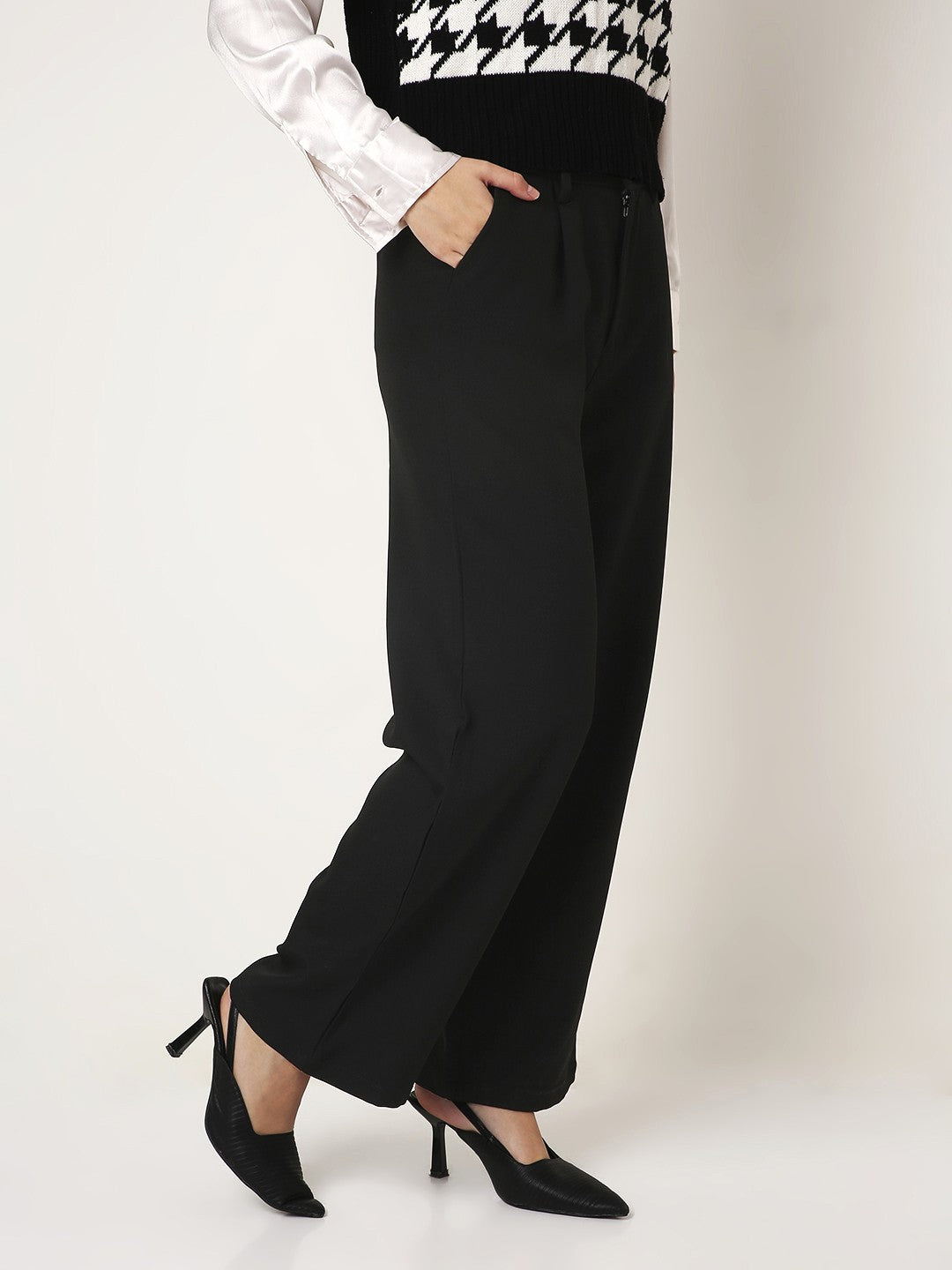 BLACK High-Waist Wide-Leg Trousers