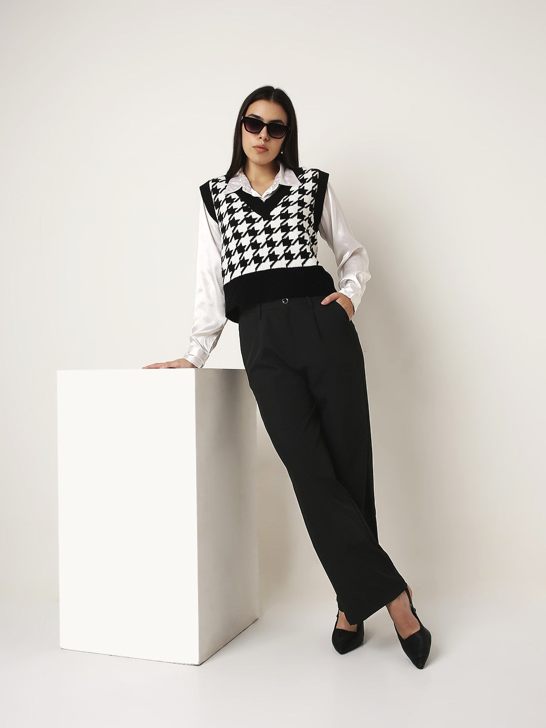 BLACK High-Waist Wide-Leg Trousers