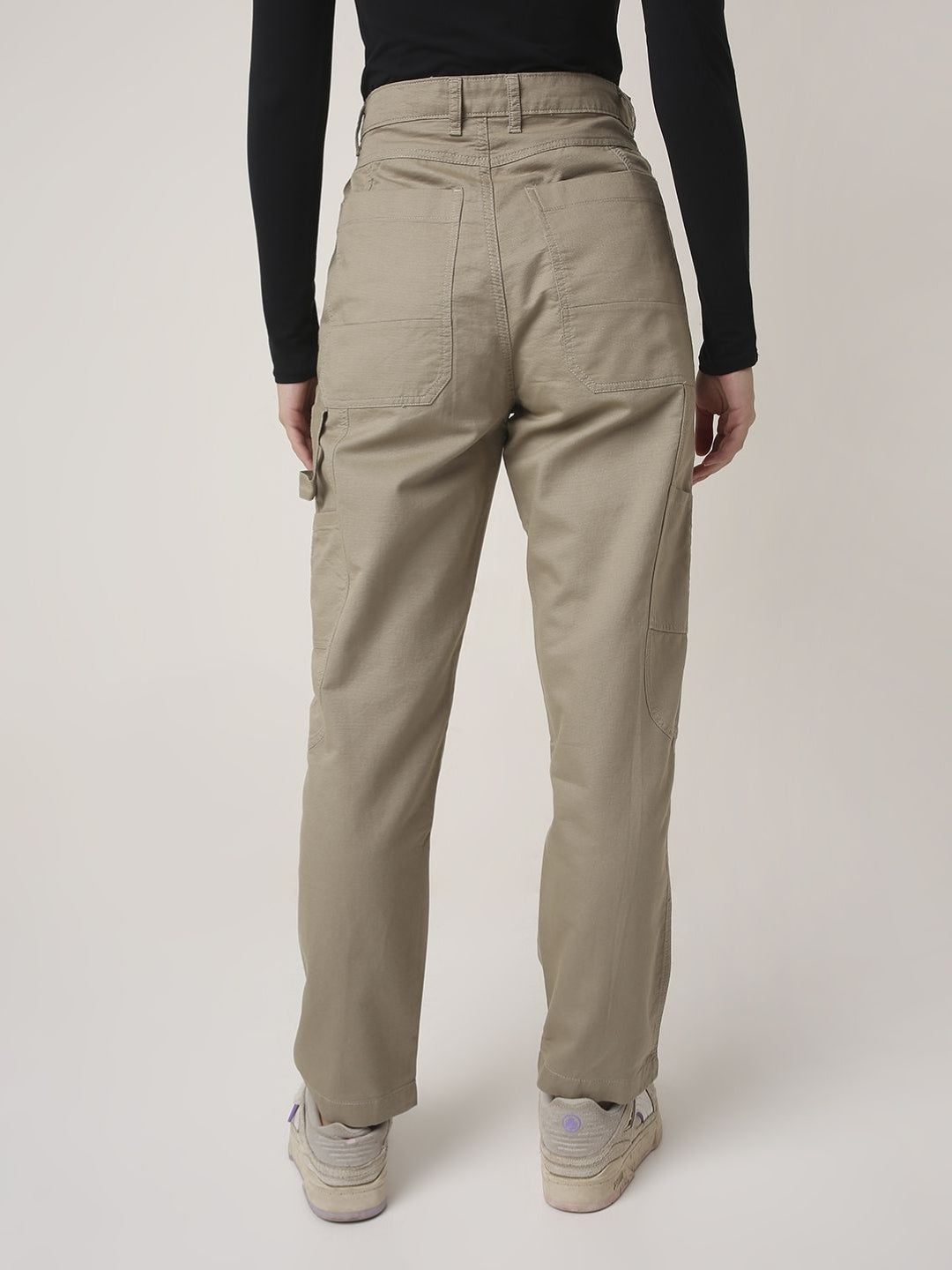 BEIGE High-Waist Utility Cargo Pants