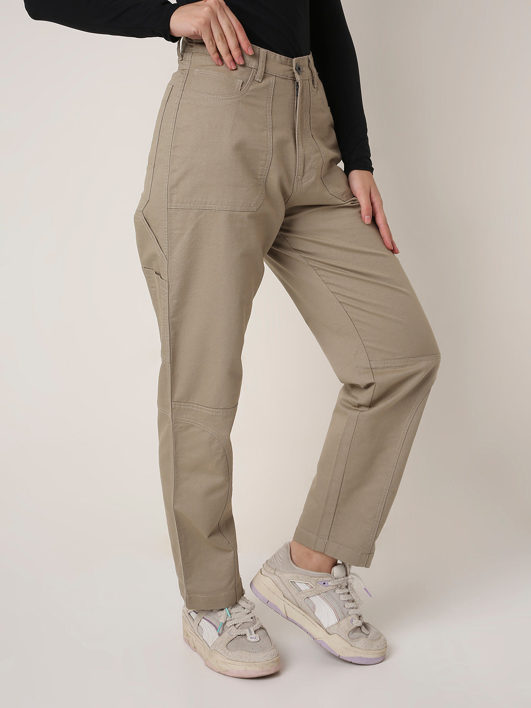 BEIGE High-Waist Utility Cargo Pants