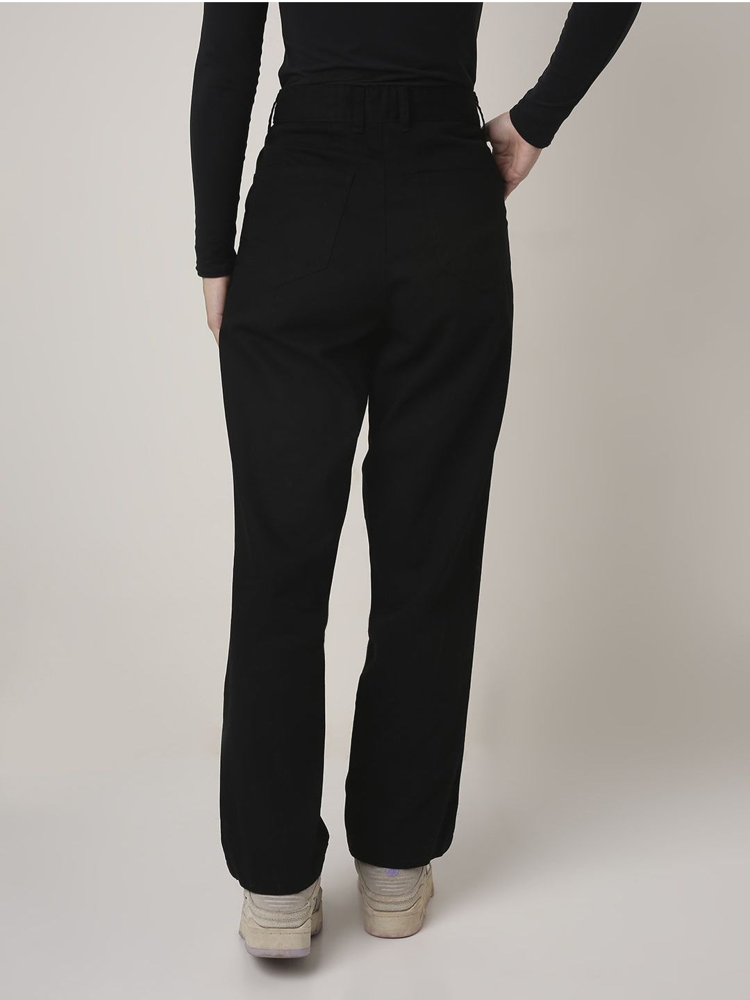 BLACK High-Waist Straight-Fit Trousers