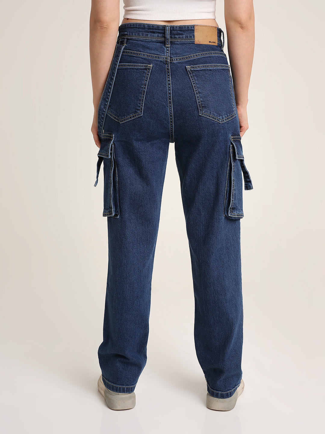 Dark Blue Straight Fit Cargo Denim