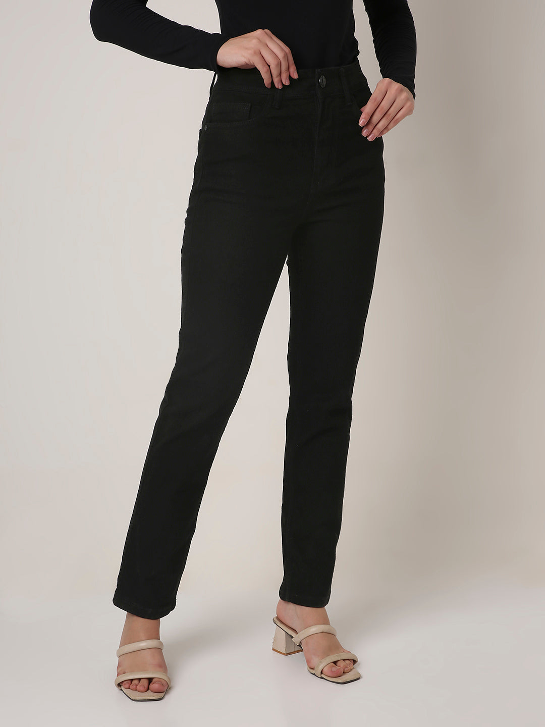 Black High-Waist Slim-Fit Jeans