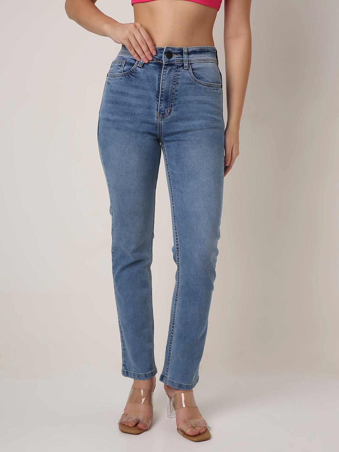Light Blue High-Waist Slim-Fit Jeans