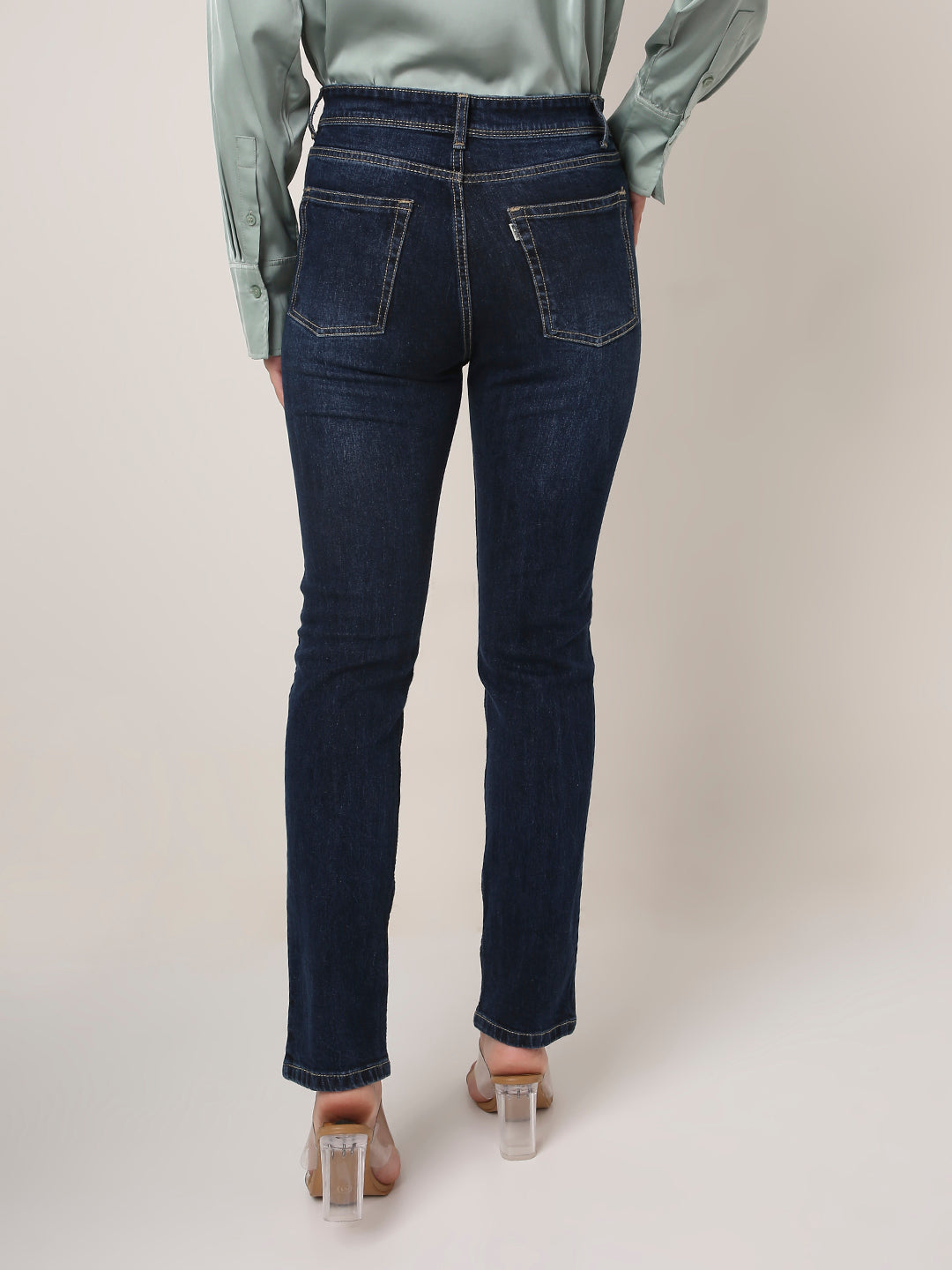 Dark Blue High-Waist Slim-Fit Jeans
