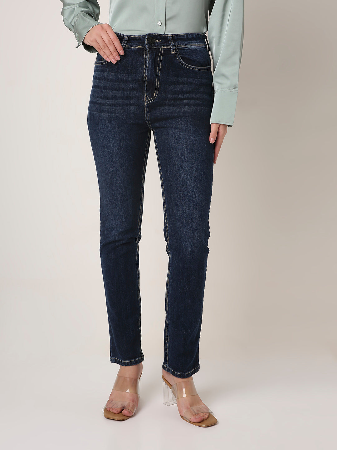 Dark Blue High-Waist Slim-Fit Jeans