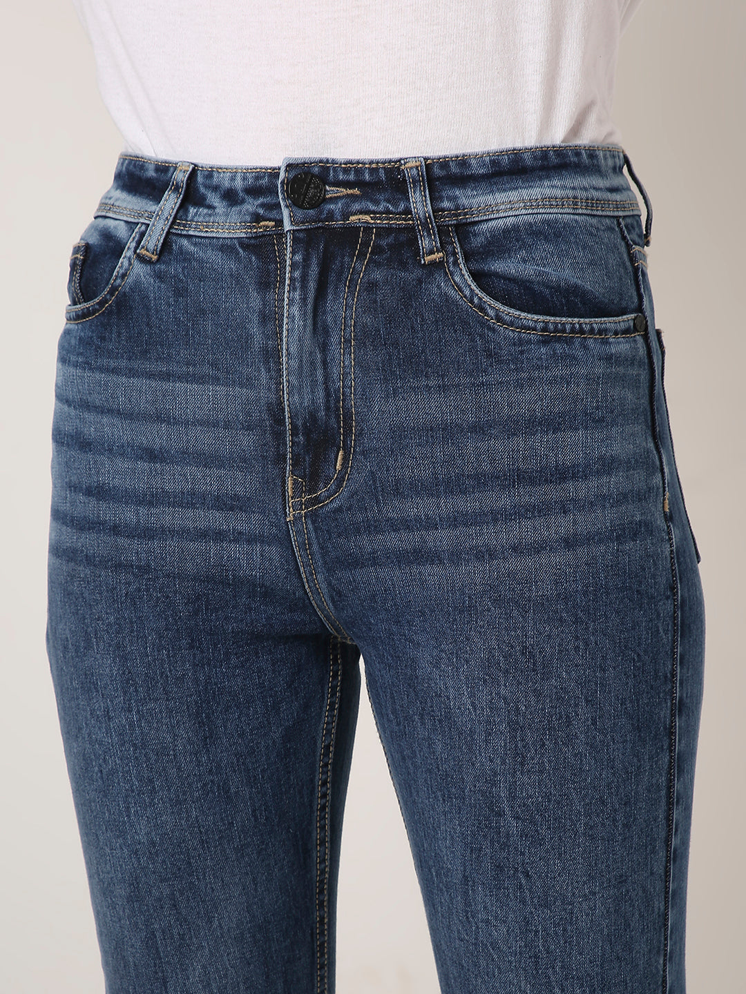 Mid Blue High-Waist Slim-Fit Jeans