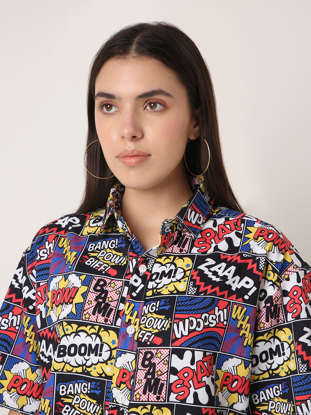Multicolor Comic Print Oversized Boy-Friend Shirt
