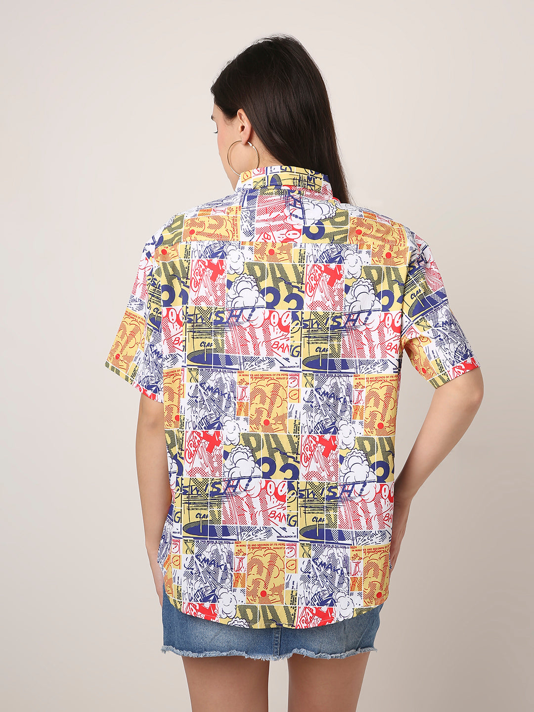 Multicolor Comic Print Oversized Boy-Friend Shirt