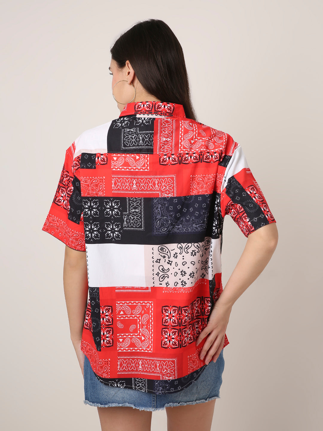Multicolour Bandana Patchwork Oversized Shirt