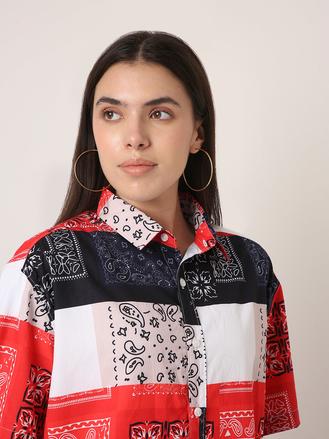 Multicolour Bandana Patchwork Oversized Shirt