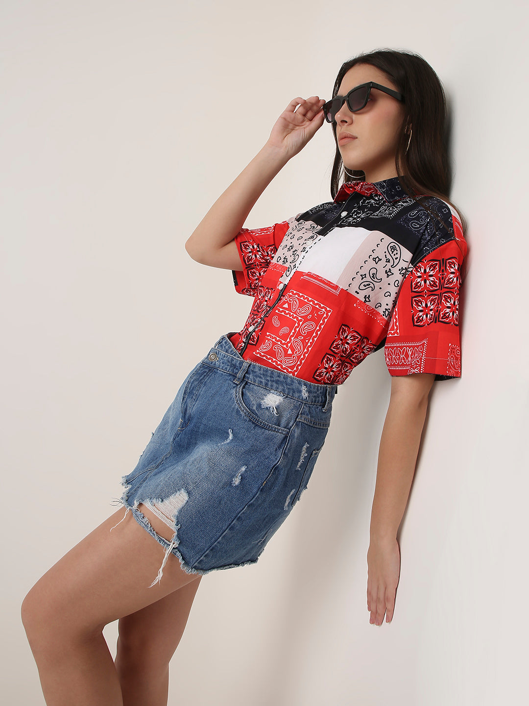 Multicolour Bandana Patchwork Oversized Shirt