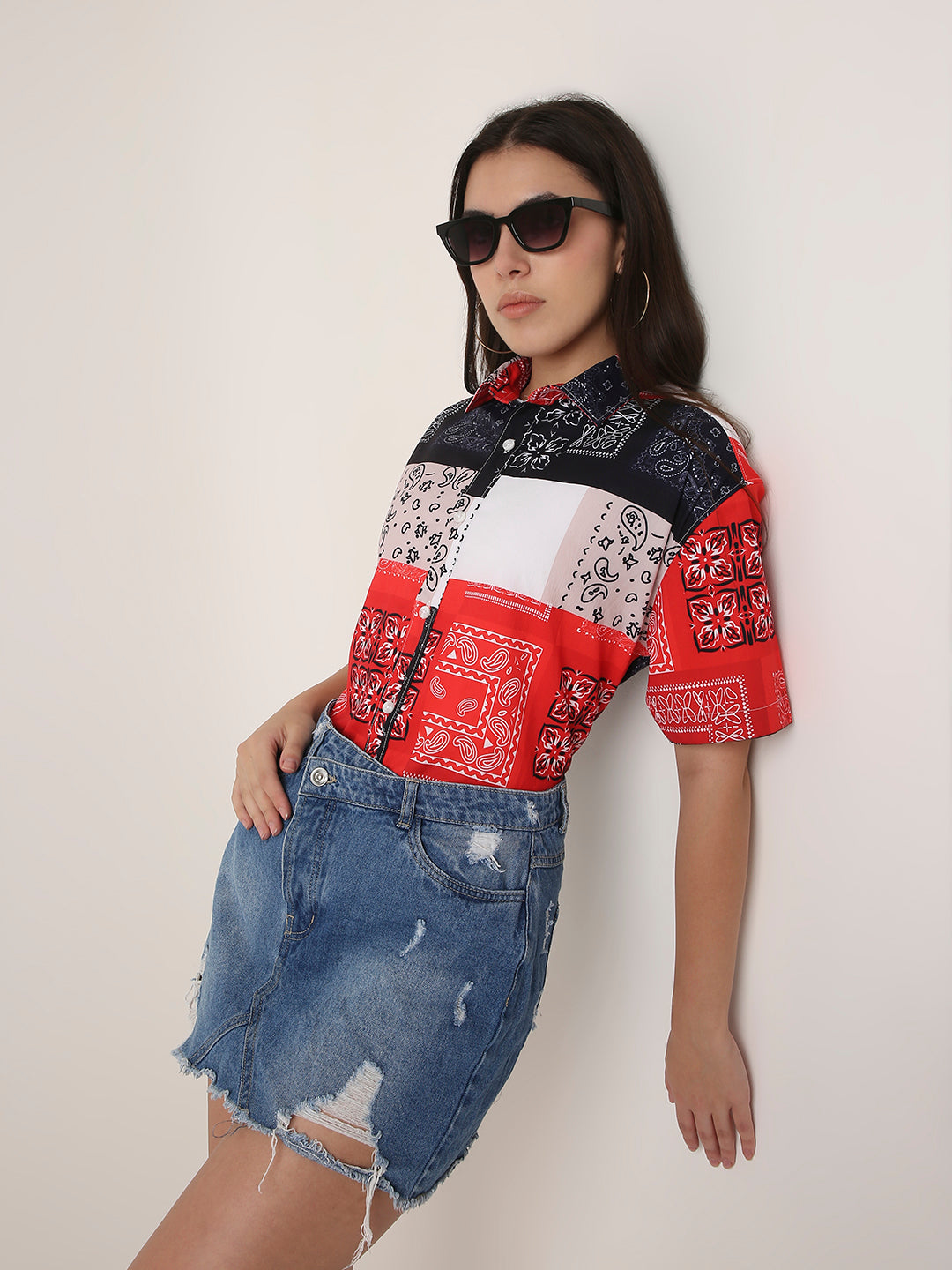 Multicolour Bandana Patchwork Oversized Shirt