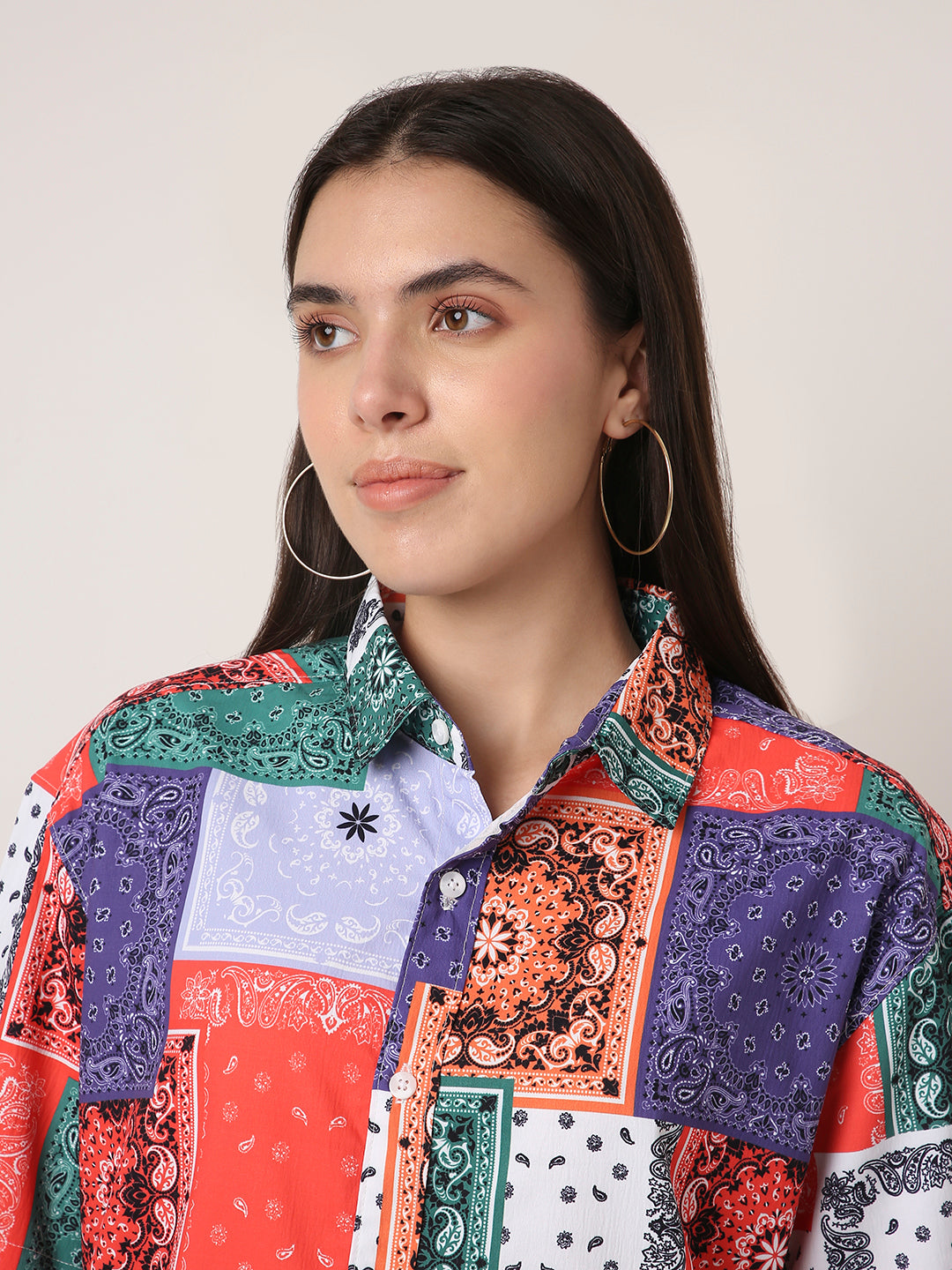 Multicolour Bandana Patchwork Oversized Shirt