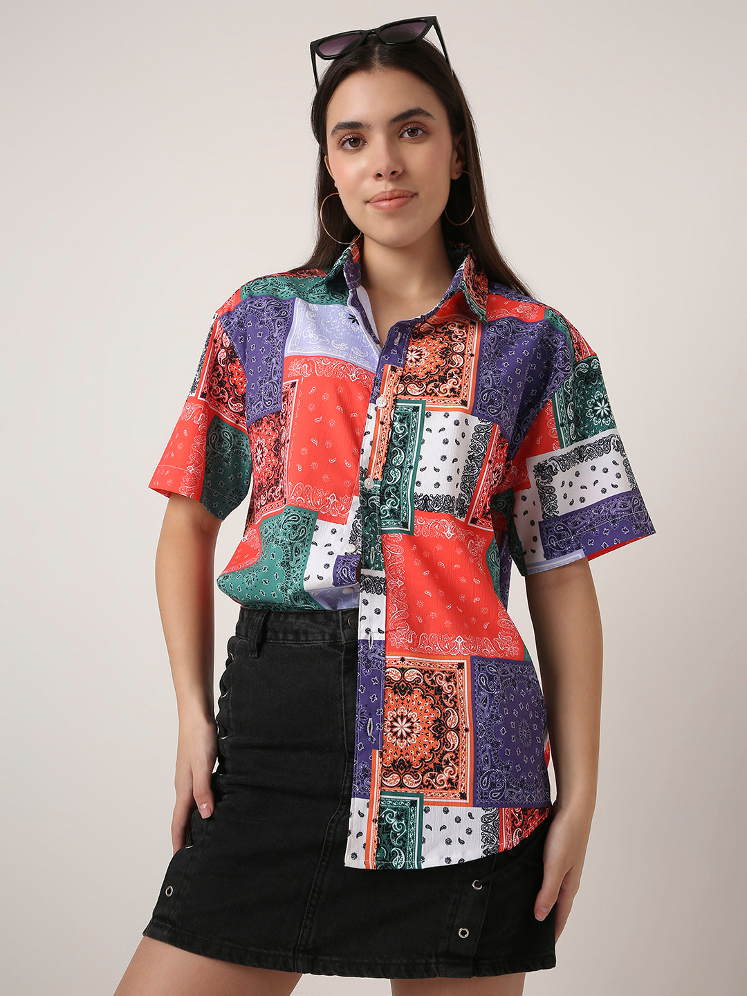 Multicolour Bandana Patchwork Oversized Shirt