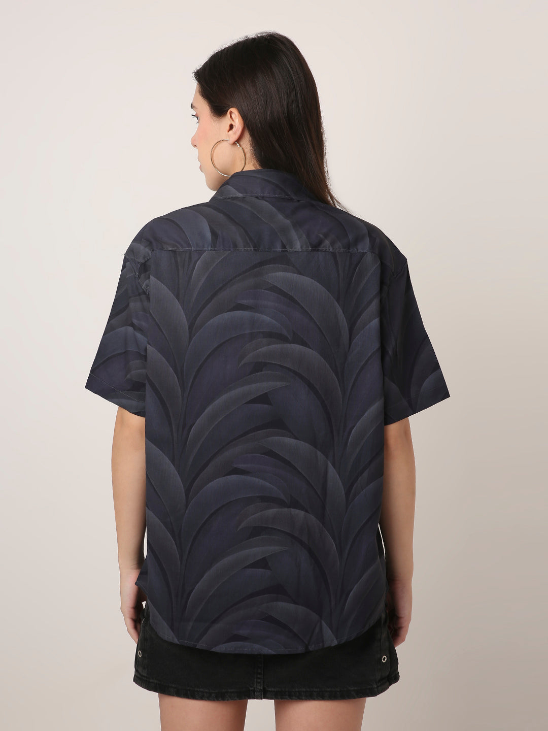 Abstract Leaf Print Oversized Shirt