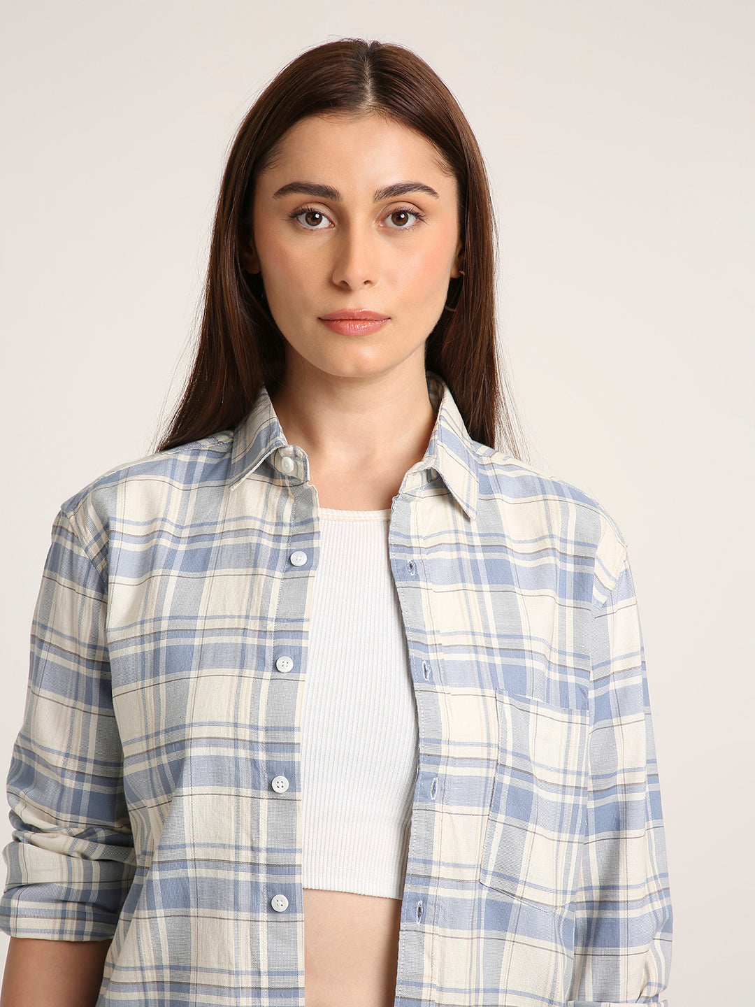 Blue Checked Cotton Relaxed Fit Casual Shirt
